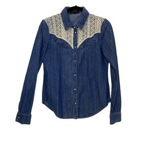 Sanctuary Denim Lace Embroidered Women’s Button Up Size S